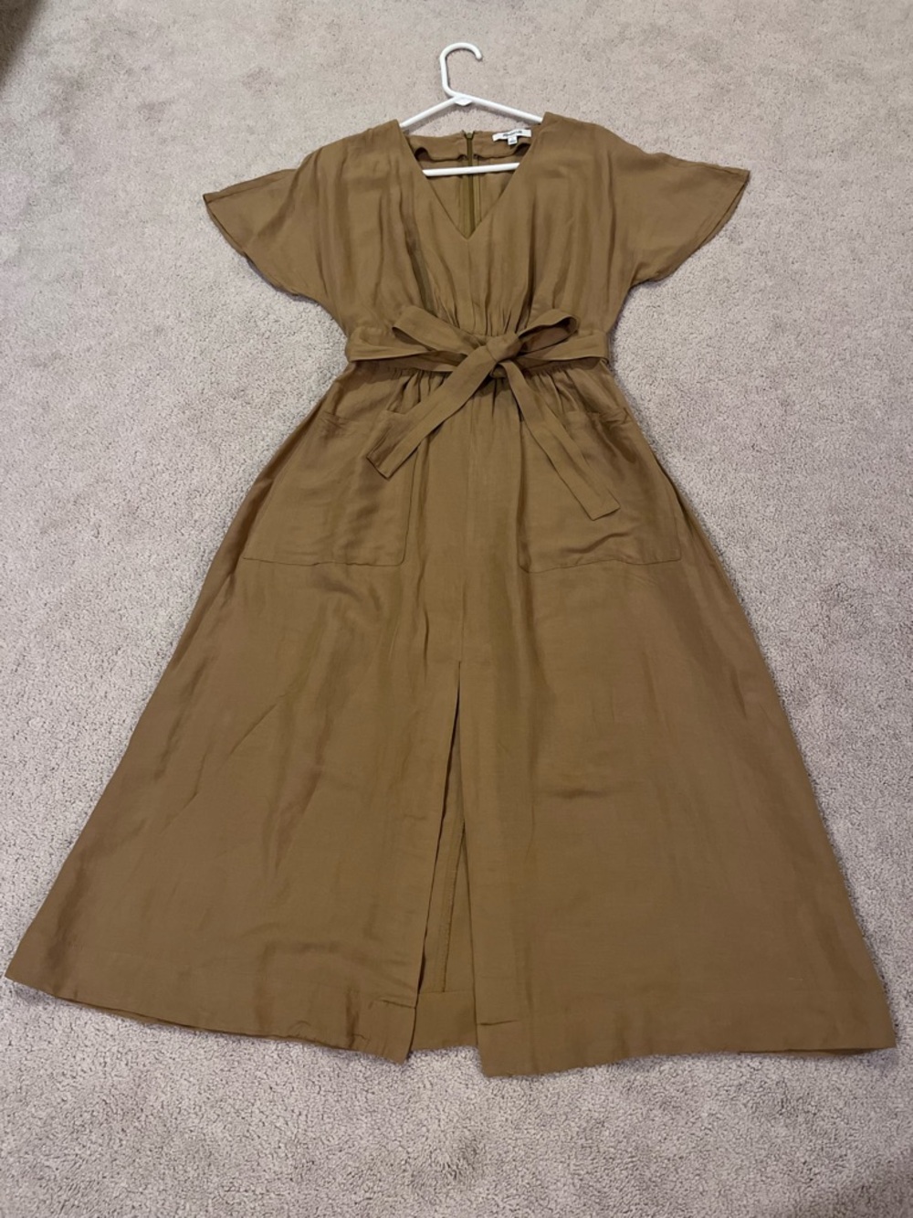 Madewell Olive-Brown V-Neck Belted Maxi Dress